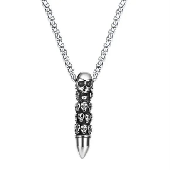Boutique Other - New Trendy Silver Skull Bullet Necklace for women/men